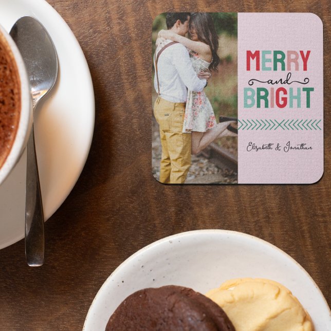 Merry and Bright Christmas Square Paper Coaster (Creator Uploaded)