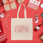 Merry and Bright Christmas Stars Tote Bag<br><div class="desc">Classic and vintage Christmas theme tote bag design featuring typography text that says "merry and bright" with stars.</div>