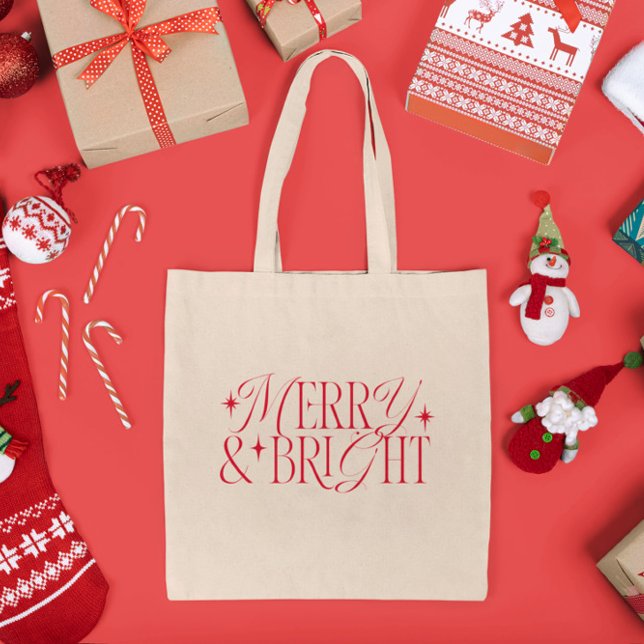 Merry and Bright Christmas Stars Tote Bag (Creator Uploaded)