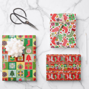 Merry and Bright Christmas Stockings Trees Gifts  Wrapping Paper Sheet