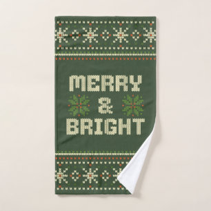 Merry and Bright Christmas Sweater Nordic Knit  Bath Towel Set