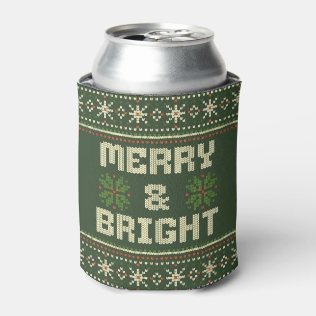 Merry and Bright Christmas Sweater Nordic Knit  Can Cooler (Can Front)