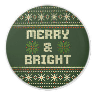 Merry and Bright Christmas Sweater Nordic Knit Ceramic Knob