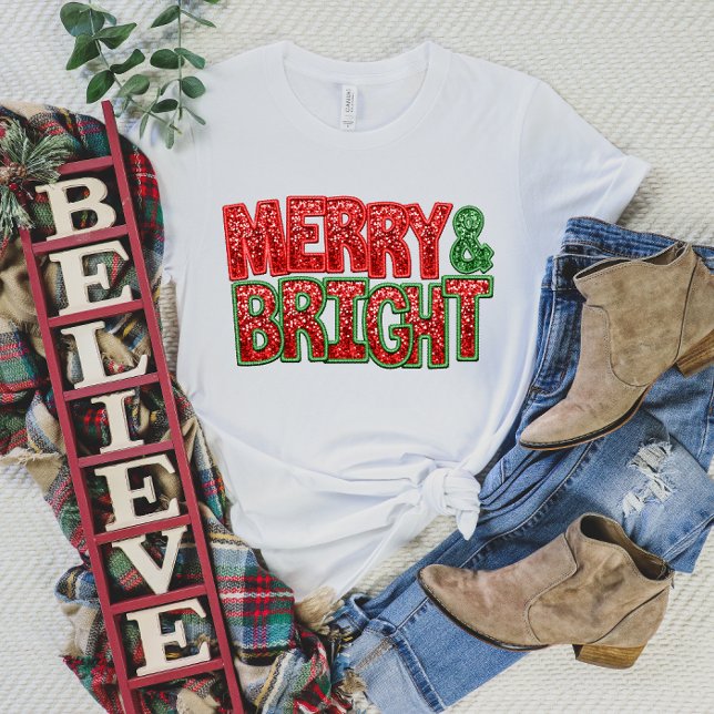 Merry and bright Christmas T-shirt with Sparkle (Creator Uploaded)