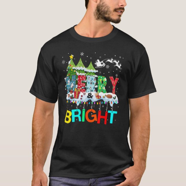 Merry and Bright Christmas Tree Christmas Lights M T-Shirt (Front)