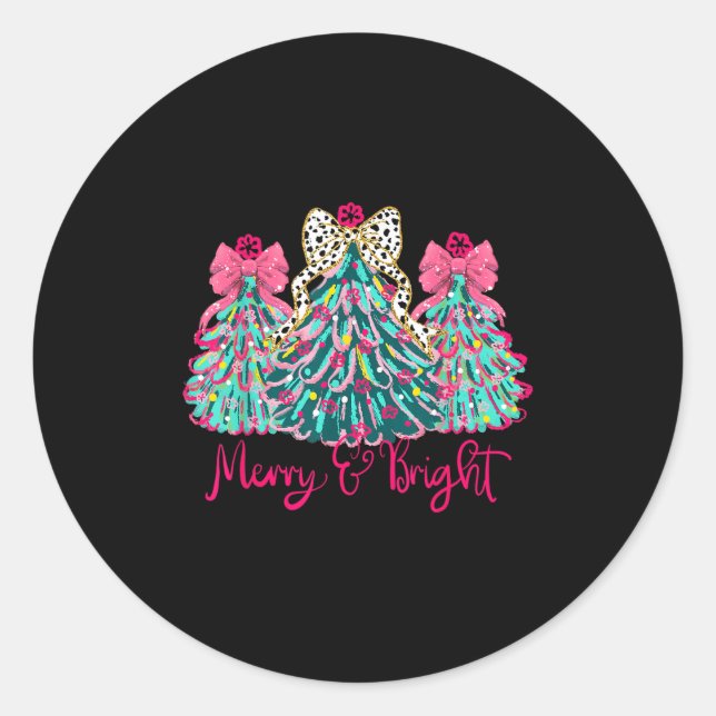 Merry And Bright Christmas Tree Coquette  Classic Round Sticker (Front)