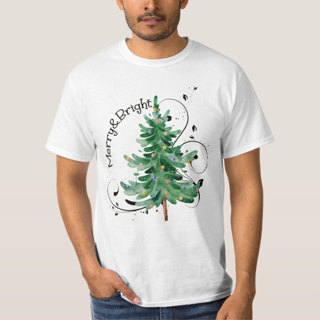 Merry and Bright Christmas Tree, Merry N Bright Be T-Shirt (Front)