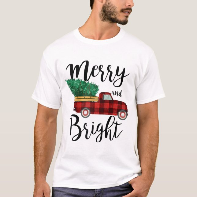 Merry and bright christmas truck raglan T-Shirt (Front)