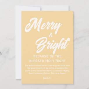 Merry and Bright Christmas White Script Gold Beige Holiday Card