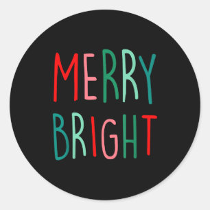 Merry And Bright Christmas Women Girls Kids Toddle Classic Round Sticker