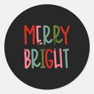 Merry And Bright Christmas Women Girls Kids Toddle Classic Round Sticker