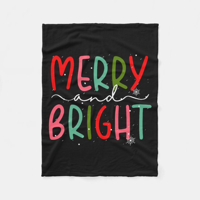 Merry And Bright Christmas Women Girls Kids Toddle Fleece Blanket (Front)