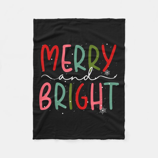 Merry And Bright Christmas Women Girls Kids Toddle Fleece Blanket (Front)