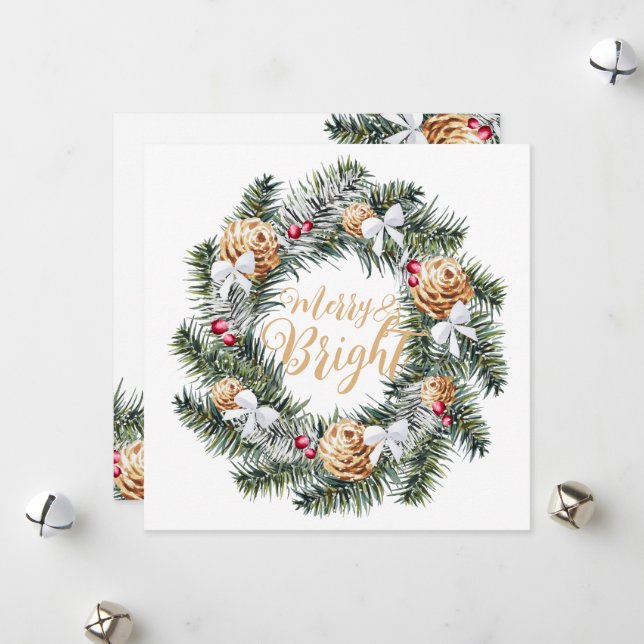 Merry and Bright Christmas Wreath Holiday Card (Front/Back In Situ)
