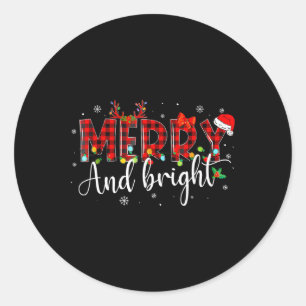 Merry And Bright Christmas Xmas Lights Family Paja Classic Round Sticker