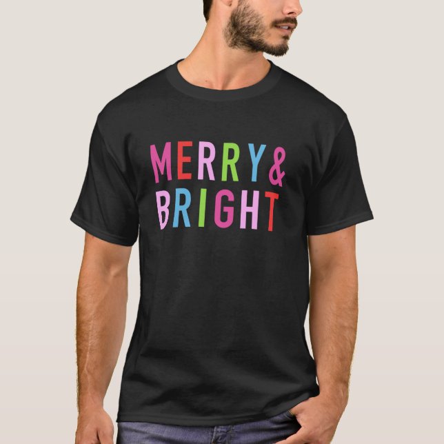 Merry And Bright Christmas Xmas Santa Pyjamas Holi T-Shirt (Front)