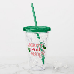 Merry and Bright - Classic Holiday Typography Acrylic Tumbler