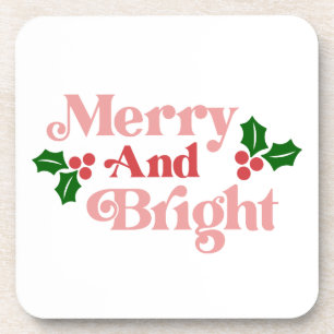 Merry and Bright - Classic Holiday Typography Coaster