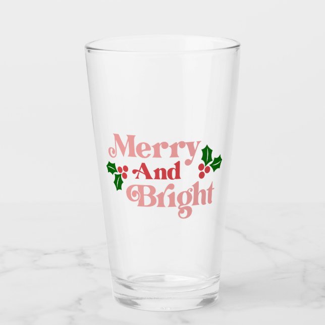 Merry and Bright - Classic Holiday Typography Glass (Front)