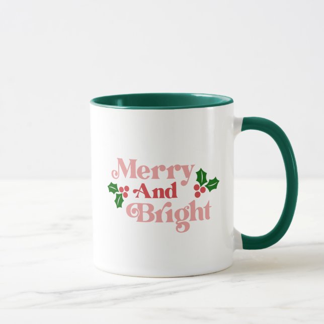 Merry and Bright - Classic Holiday Typography Mug (Right)