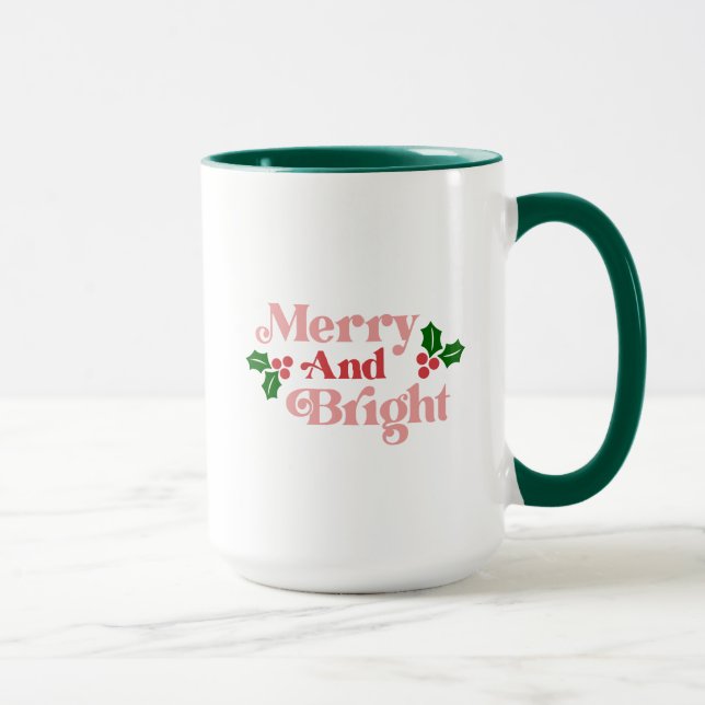 Merry and Bright - Classic Holiday Typography Mug (Right)