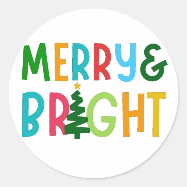 MERRY AND BRIGHT CLASSIC ROUND STICKER (Front)
