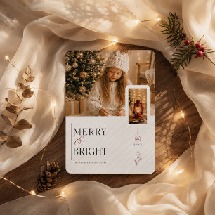 Merry and Bright Clean Dual Photo Christmas  Holiday Card