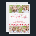 Merry and Bright Collage Holiday Photo Card - Red<br><div class="desc">A 5 photo collage for the holiday season. Also comes in 9 photo collage.</div>