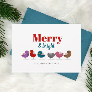 Merry and Bright Colorful Birds Christmas Holiday Card