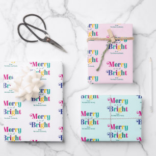 Merry and Bright Colorful Christmas Holiday Wrapping Paper Sheet
