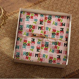 Merry and Bright Colorful Typography  Wrapping Paper Sheet
