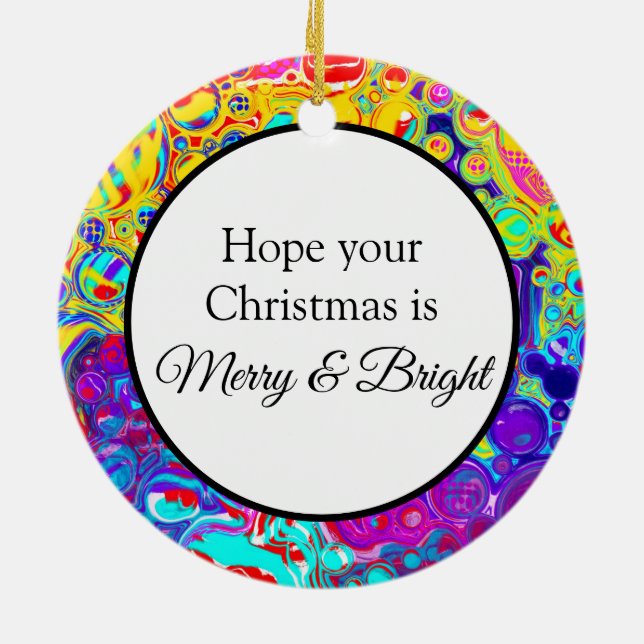 Merry and Bright | Colourful Christmas Abstract Ceramic Ornament (Back)