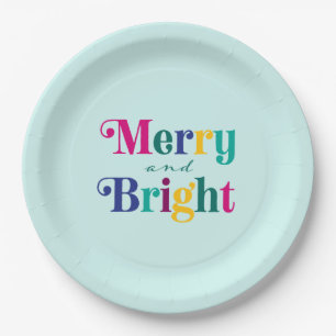 Merry and Bright Colourful Christmas Holiday Party Paper Plate