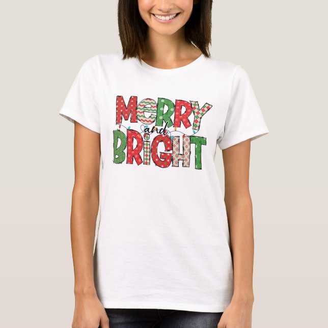 Merry And Bright Colourful Christmas Patterns T-Shirt (Front)