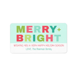 Merry and Bright Colourful Christmas Typography  Label