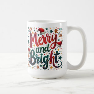 Merry and Bright Colourful Festive Retro Typograph Coffee Mug