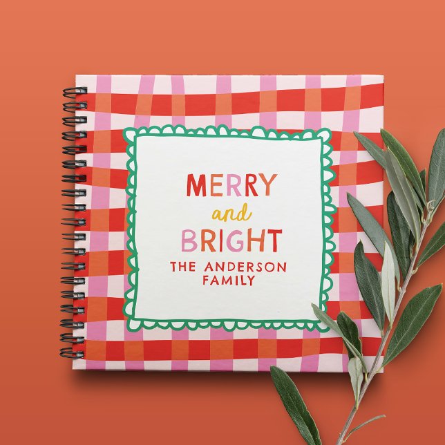 Merry and Bright Colourful Gingham custom name Notebook (Creator Uploaded)