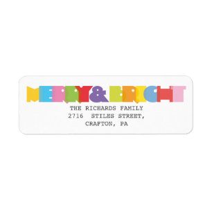 Merry And Bright Colourful Holidays Return Address Label