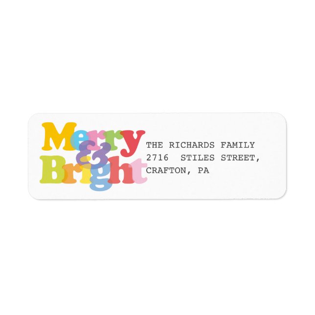 Merry And Bright Colourful Holidays Return Address Label (Front)