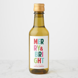 Merry and Bright Colourful Mini Wine Bottle Label