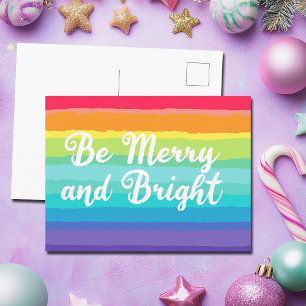 Merry and Bright Colourful Rainbow Pride Christmas Postcard