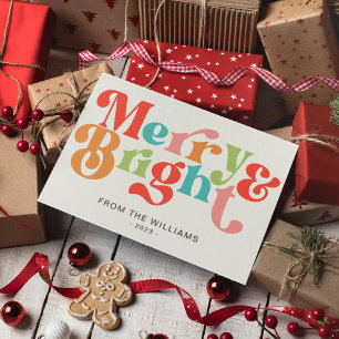 Merry And Bright Colourful Retro Vibes Christmas Holiday Card