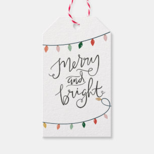 Merry and Bright Colourful String of Lights Gift Tags