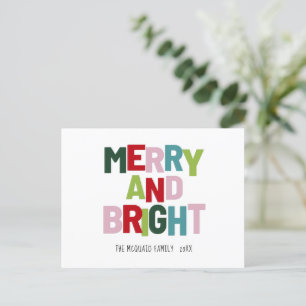 Merry and Bright Colourful Typography Named Holiday Postcard