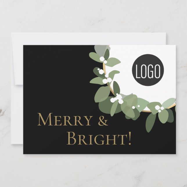 Merry and Bright Company logo Wreath Custom Holiday Card (Front)