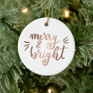 Merry and bright - copper ceramic ornament