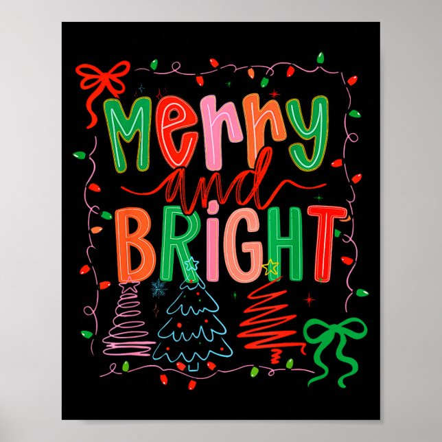 Merry And Bright Coquette Bow Christmas Tree Women Poster (Front)