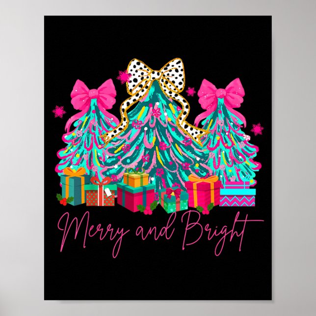 Merry And Bright Coquette Bow Christmas Tree Women Poster (Front)