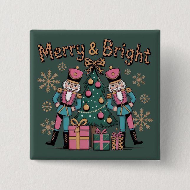 Merry and Bright Coquette Nutcracker Leopard Xmas 15 Cm Square Badge (Front)