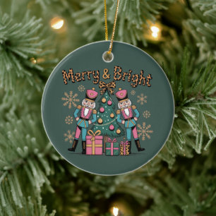 Merry and Bright Coquette Nutcracker Leopard Xmas Ceramic Ornament